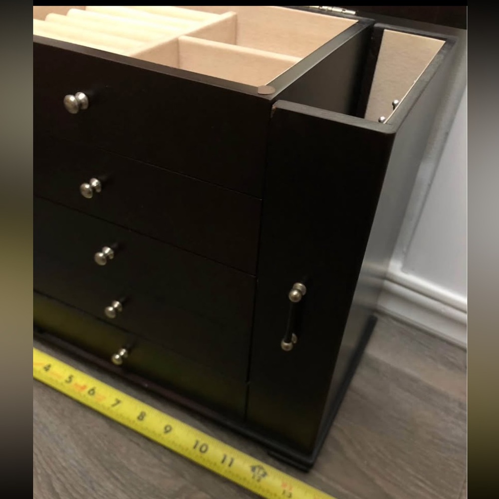 Dark Brown Wooden Jewelry Box with Mirror - Picture 5 of 7